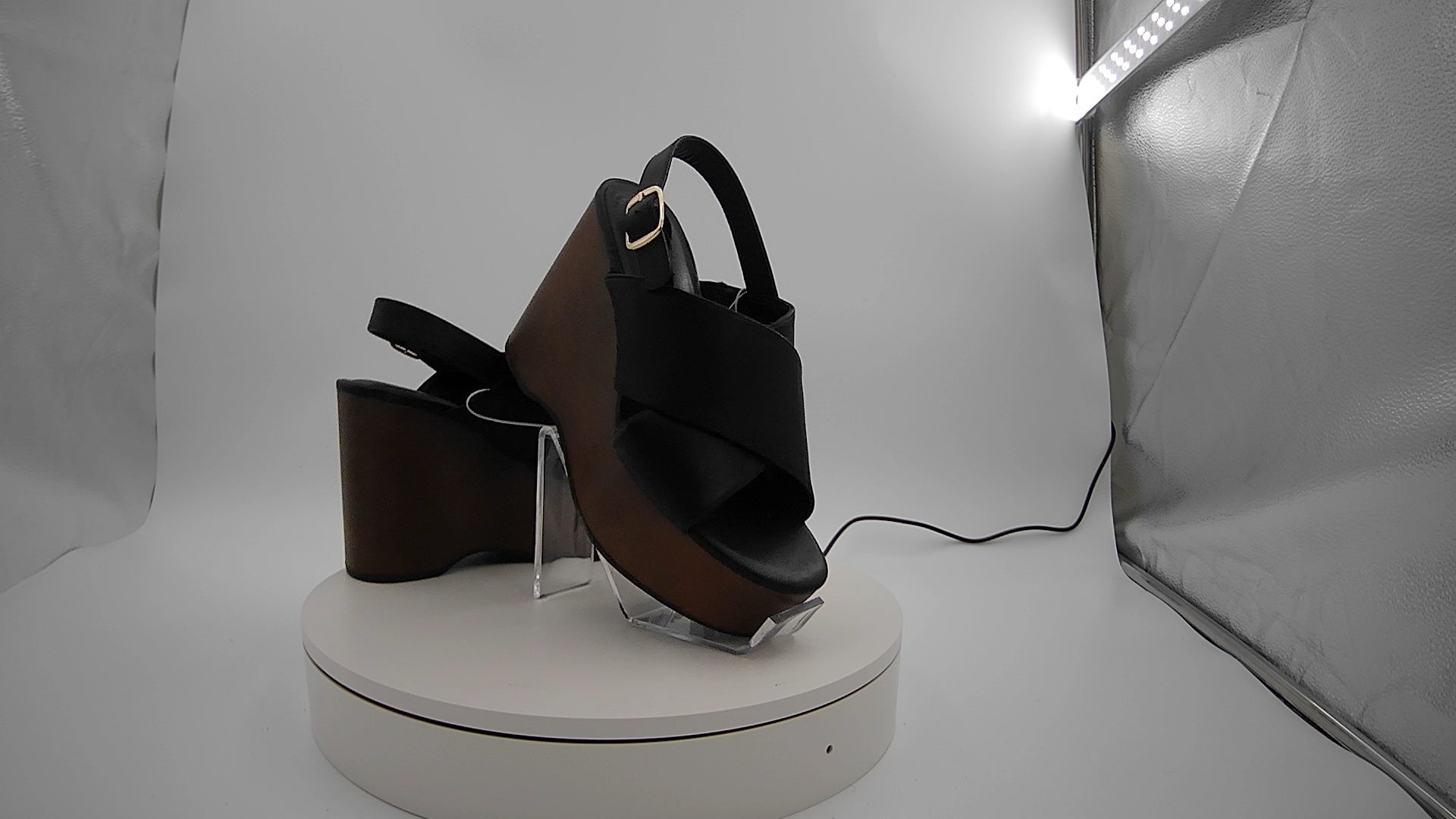 Women's Naomi Wood Wedge Heels With Memory Foam Insole - Universal Thread Black 6: Ankle Strap, Open Toe