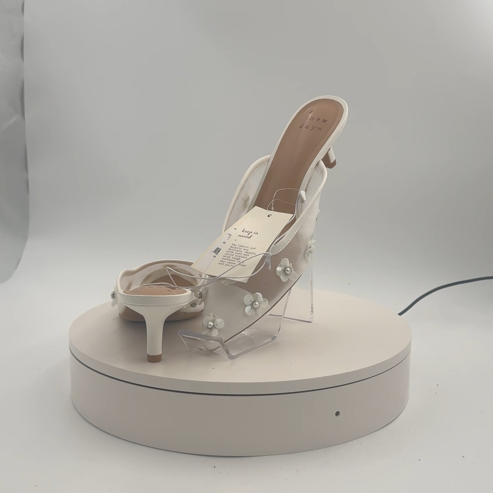 Women's Delilah Mesh Floral Mule Heels - A New Day White 9: Kitten, Medium Width, Textured Outsole