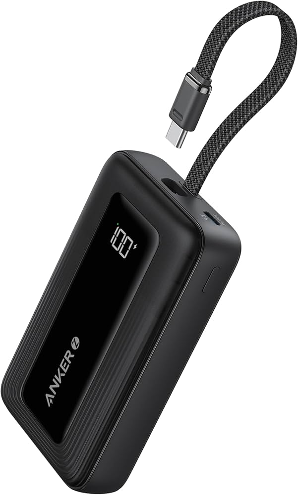 Anker 10000Mah 30W Power Bank With Built-In Cable - Black: Usb-C Compatible, Rechargeable, Apple Iphone Models