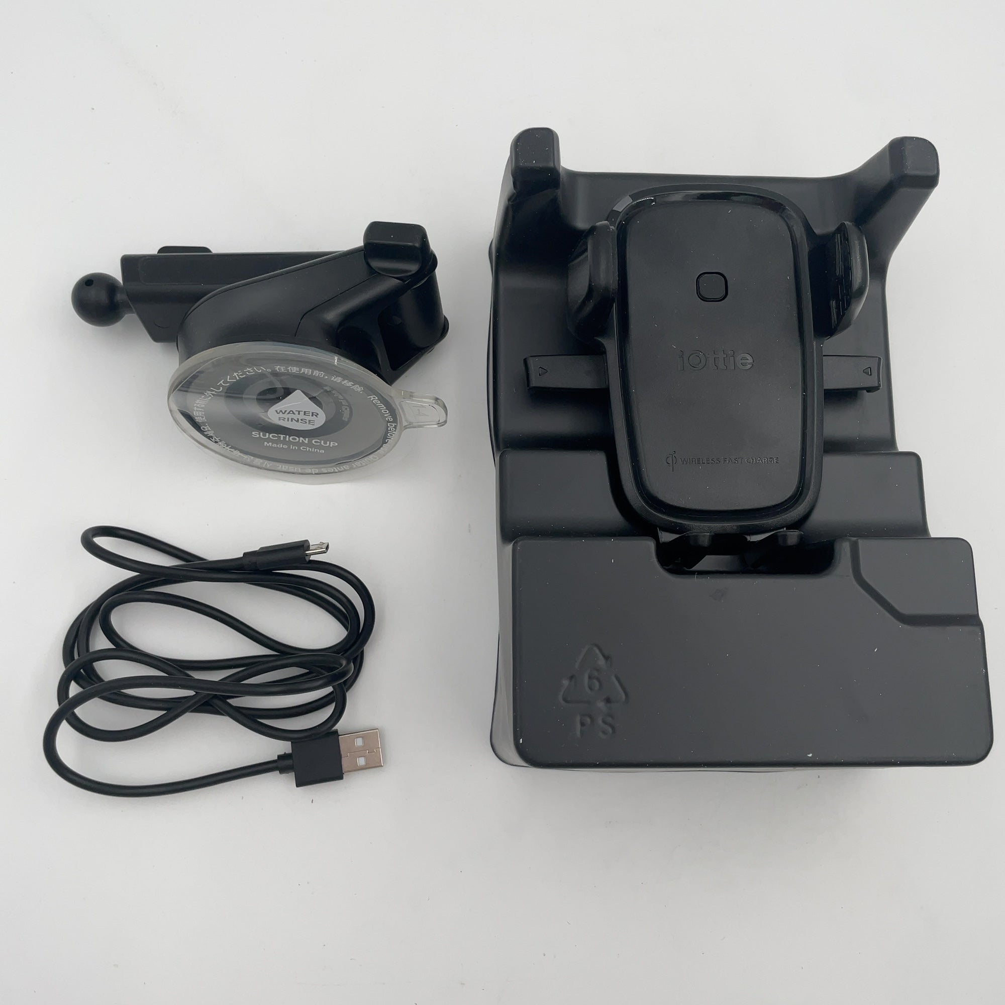 Iottie Easy One Touch Wireless 2 Car & Desk Mount With 10W Qi Wireless Charging Mount - Black: Micro Usb Cable, Car Adapter