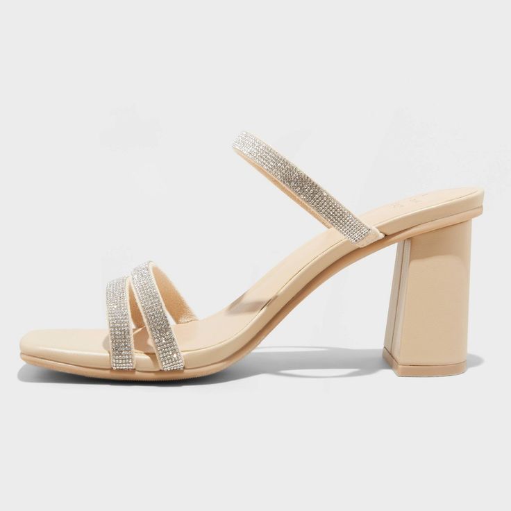 Women's Stacy Mule Heels - A New Day Silver 10: Slip-On Block Heel, Open Toe, Cushioned Insole, Textured Outsole