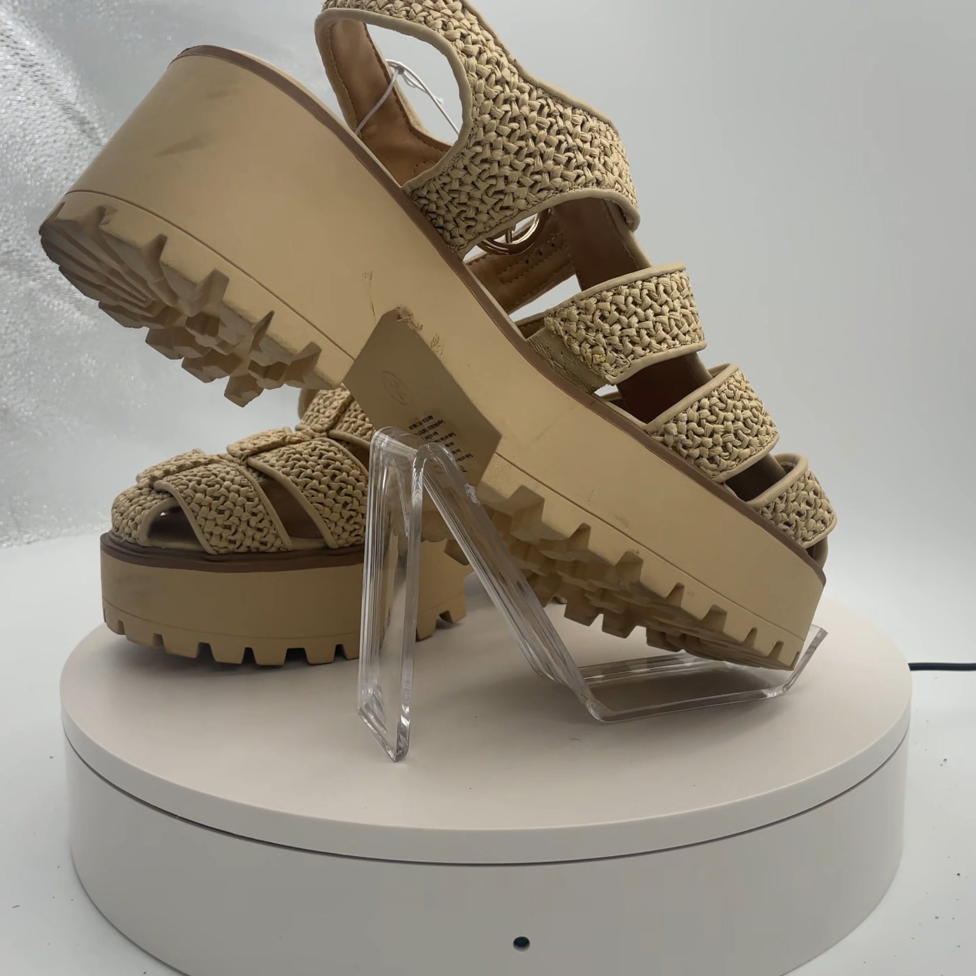 Women's Elide Raffia Fisherman Platform Heels With Memory Foam Insole - Wild Fable Tan 7.5: Wedge, Buckle Closure
