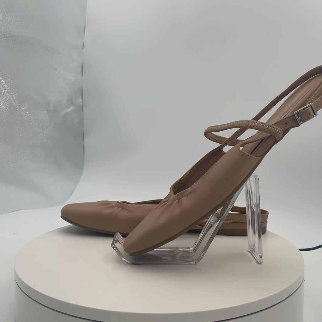 Women's Vada Slingback Scrunch Toe Flats - A New Day Tan 10: Memory Foam, Faux Leather, Buckle Closure