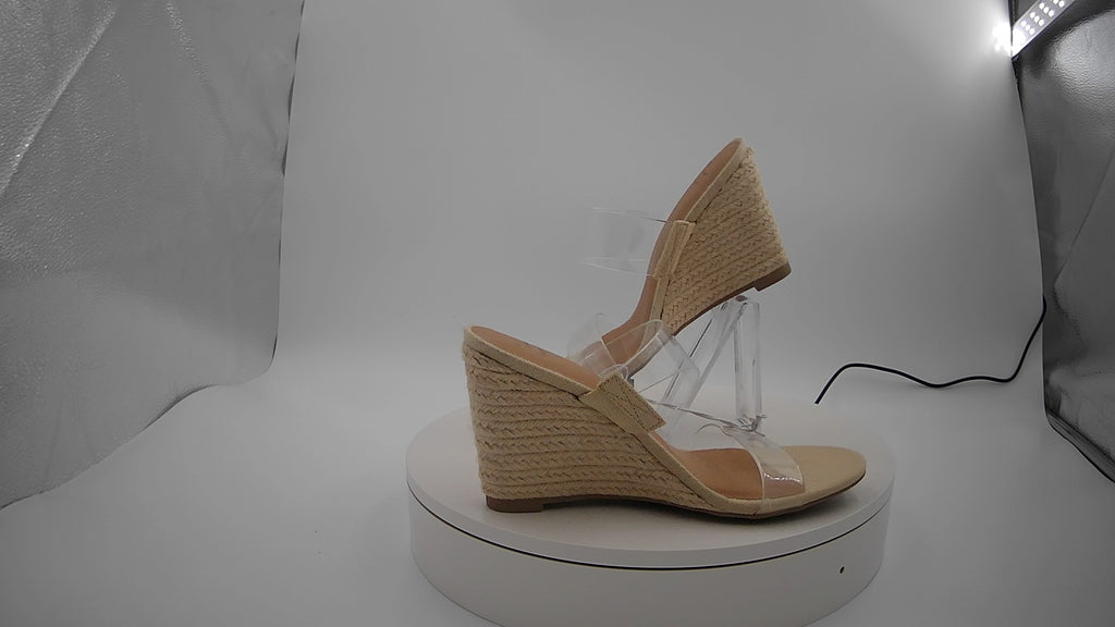 Women's Ansel Double Band Open Toe Wedge Heels with Memory Foam Insole - A New Day Tan 7: Slip-On Platform