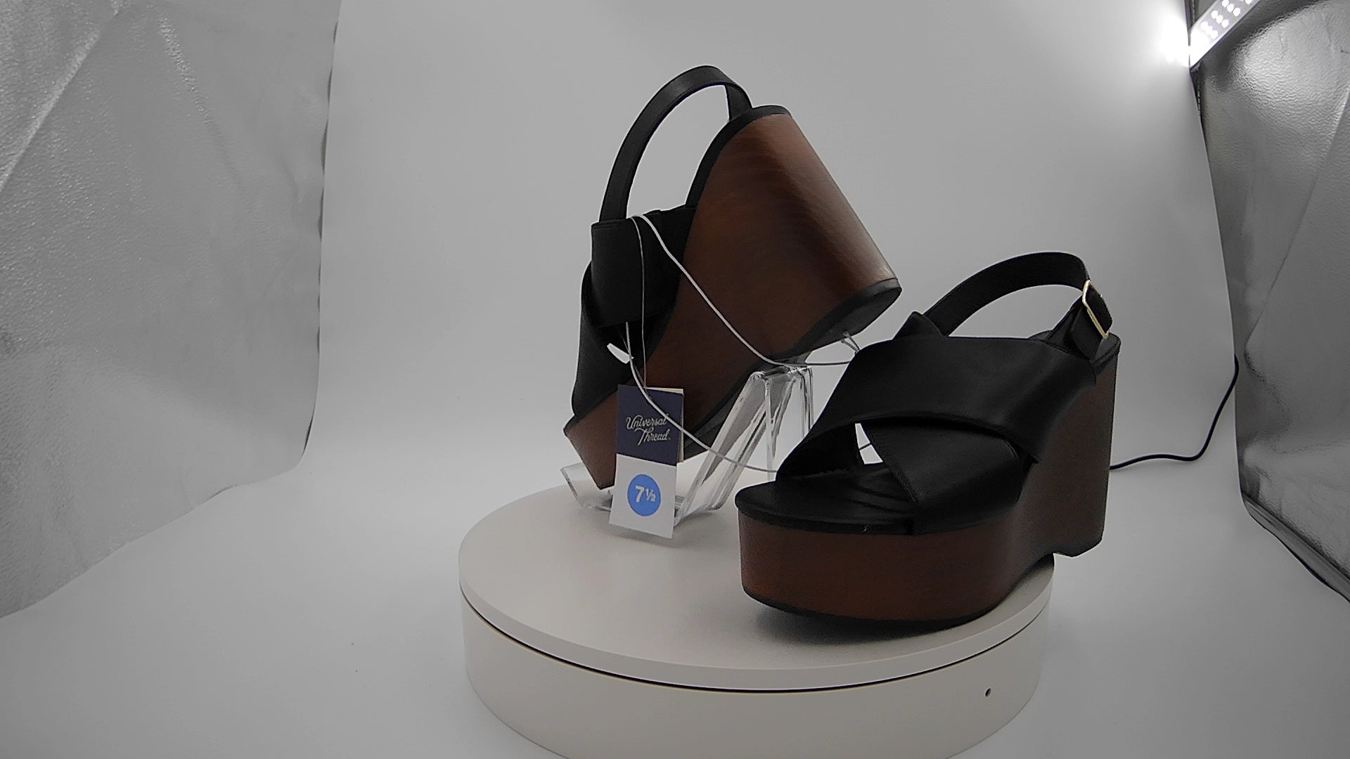 Women's Naomi Wood Wedge Heels with Memory Foam Insole - Universal Thread Black 7.5: Ankle Strap, Open Toe