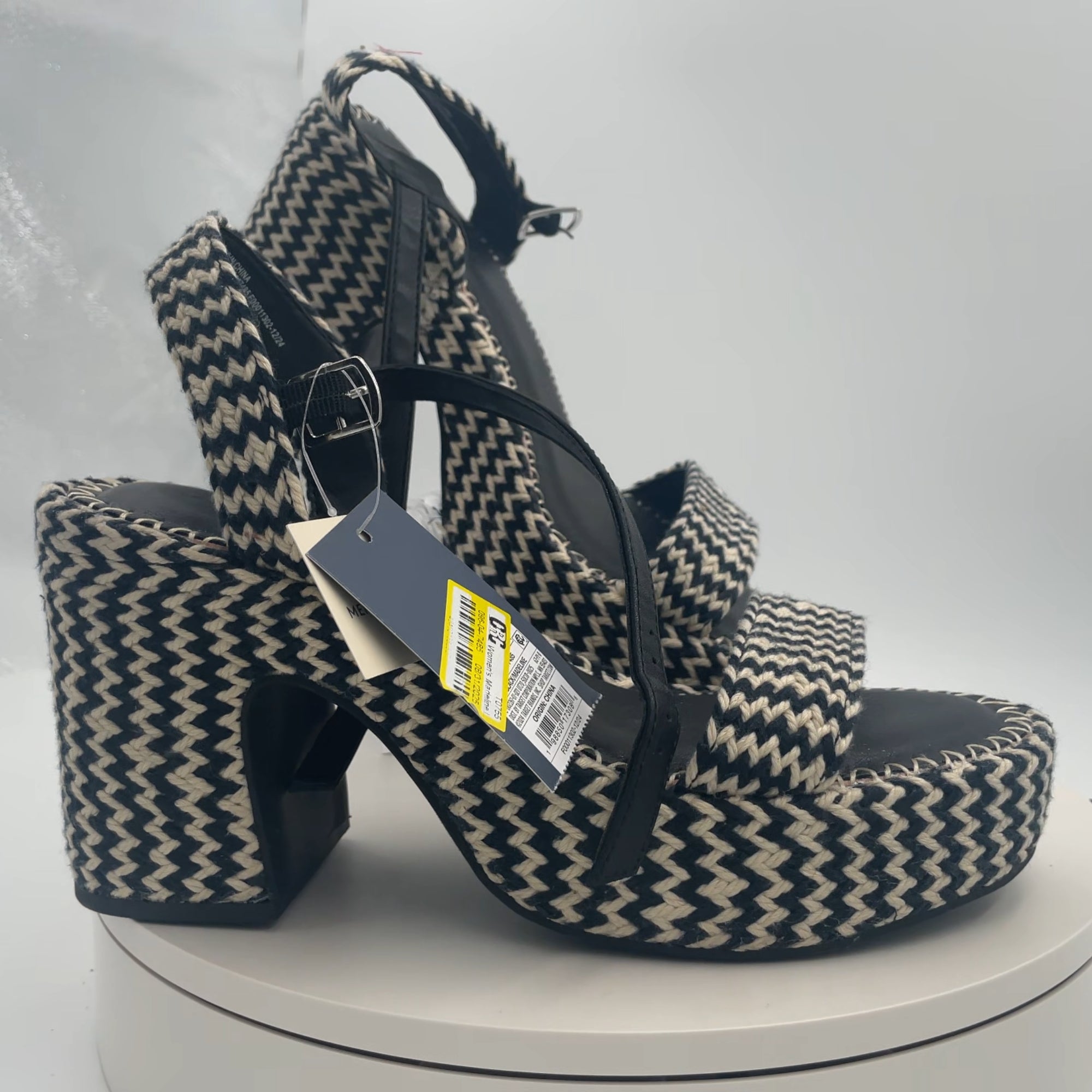 Women's Madeline Woven Platform Sandal Heels With Memory Foam Insole - Universal Thread Black 9.5: Ankle Strap, Block Heel, Open Toe