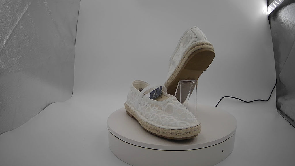 Women's Celia Floral Lace Mary Jane Espadrille Flat with Memory Foam Insole - Universal Thread White 6.5: Breathable Mesh, Pull-On Style