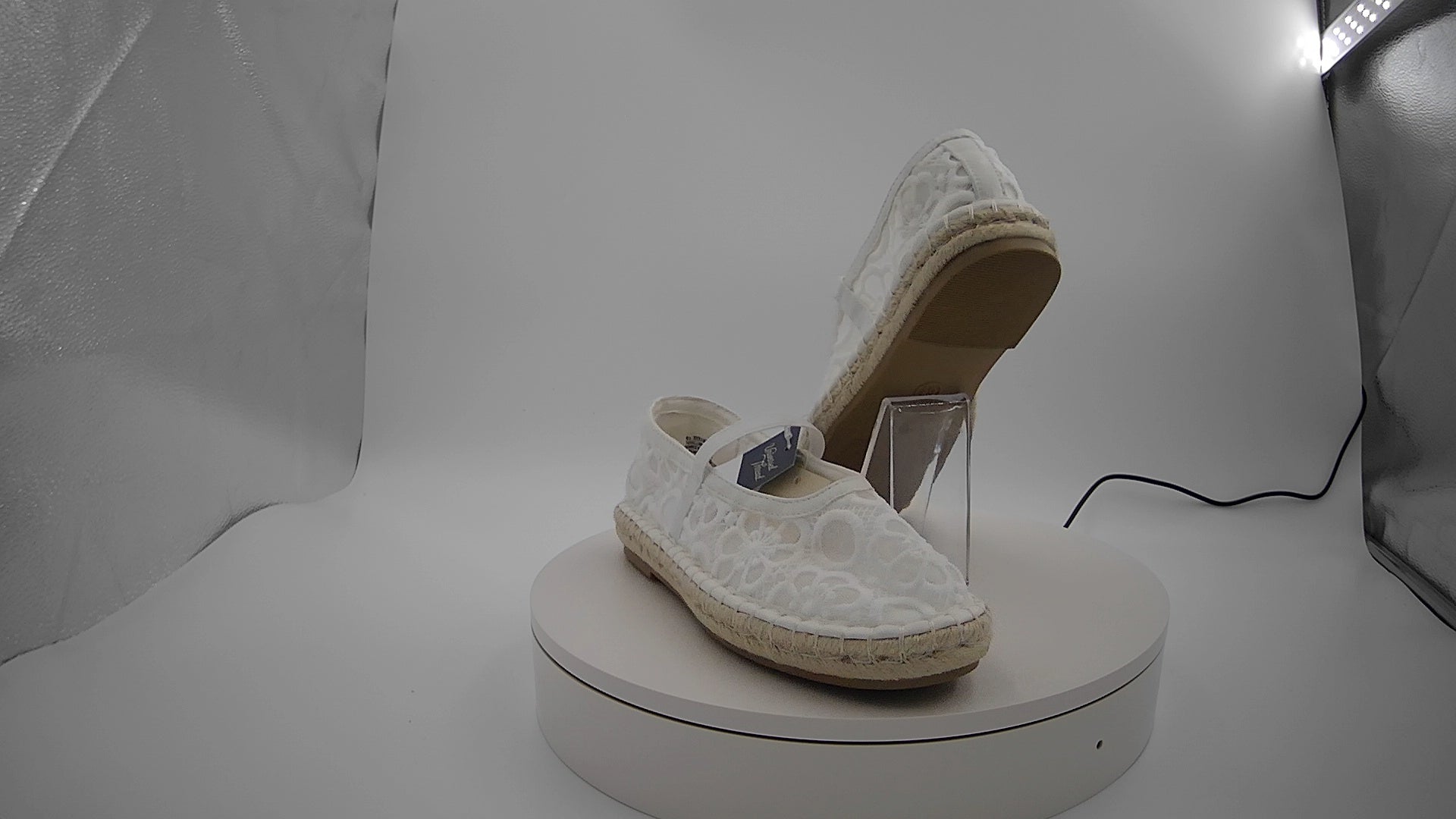 Women's Celia Floral Lace Mary Jane Espadrille Flat with Memory Foam Insole - Universal Thread White 6.5: Breathable Mesh, Pull-On Style