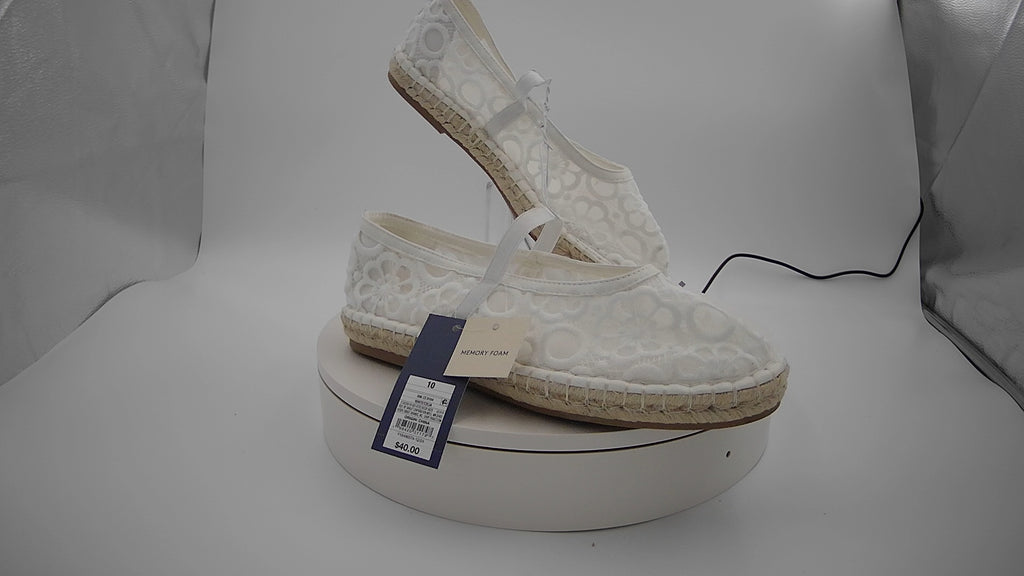 Women's Celia Floral Lace Mary Jane Espadrille Flat with Memory Foam Insole - Universal Thread White 10: Breathable Mesh, Pull-On Style
