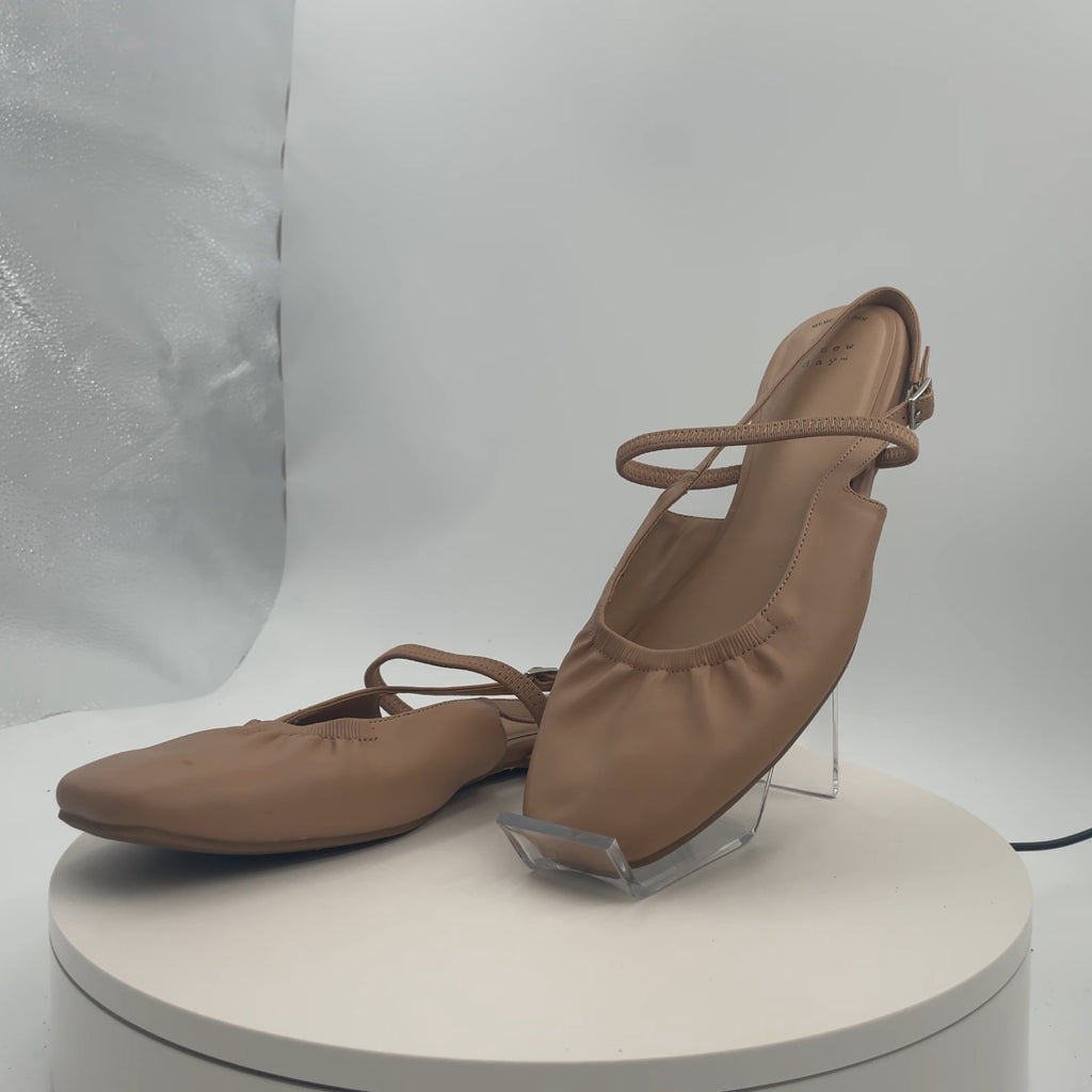 Women's Vada Slingback Scrunch Toe Flats - A New Day Tan 10: Memory Foam, Faux Leather, Buckle Closure