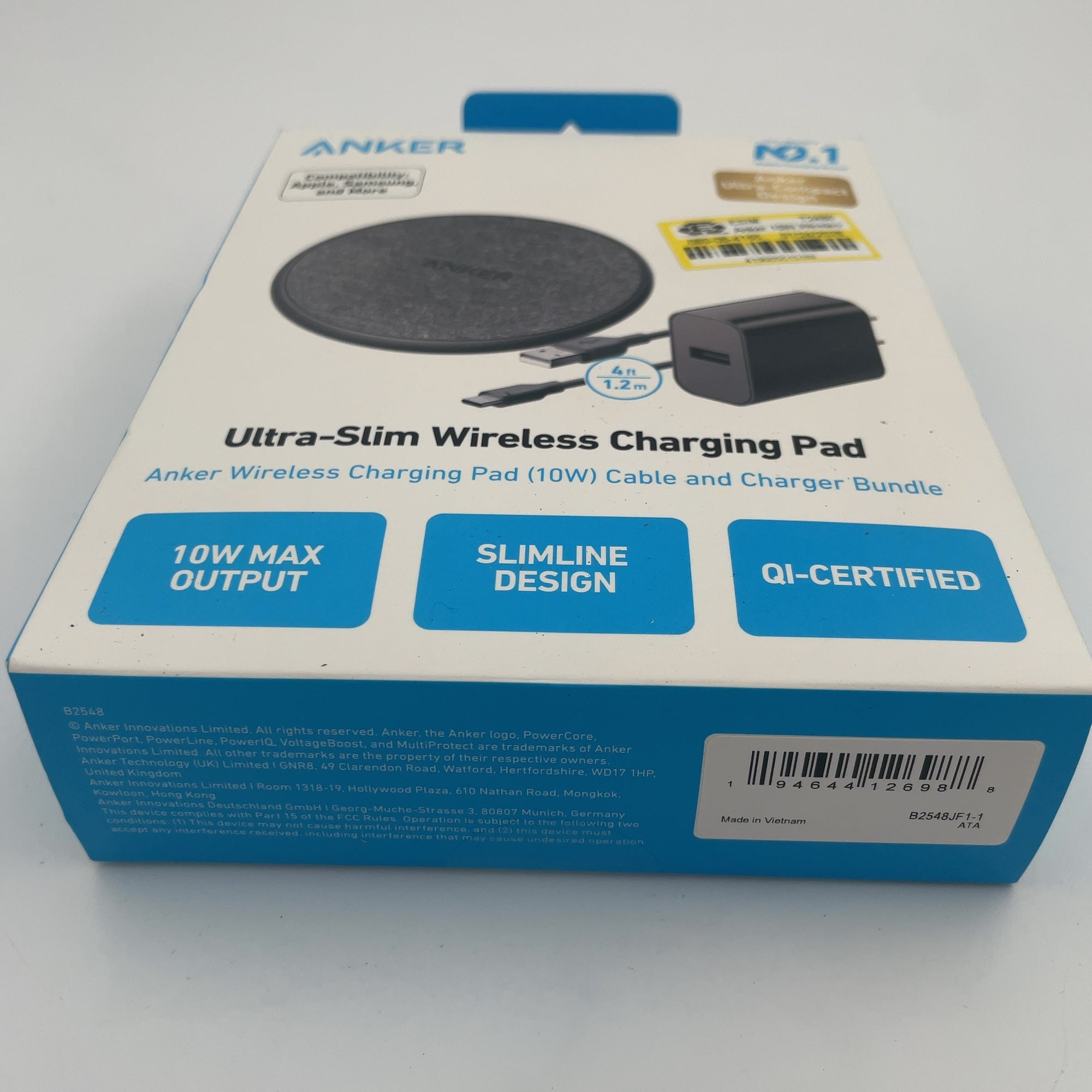 Anker 10W Wireless Charging Pad With 4' Cable And 18W Wall Charger - Black: Usb-C Connection