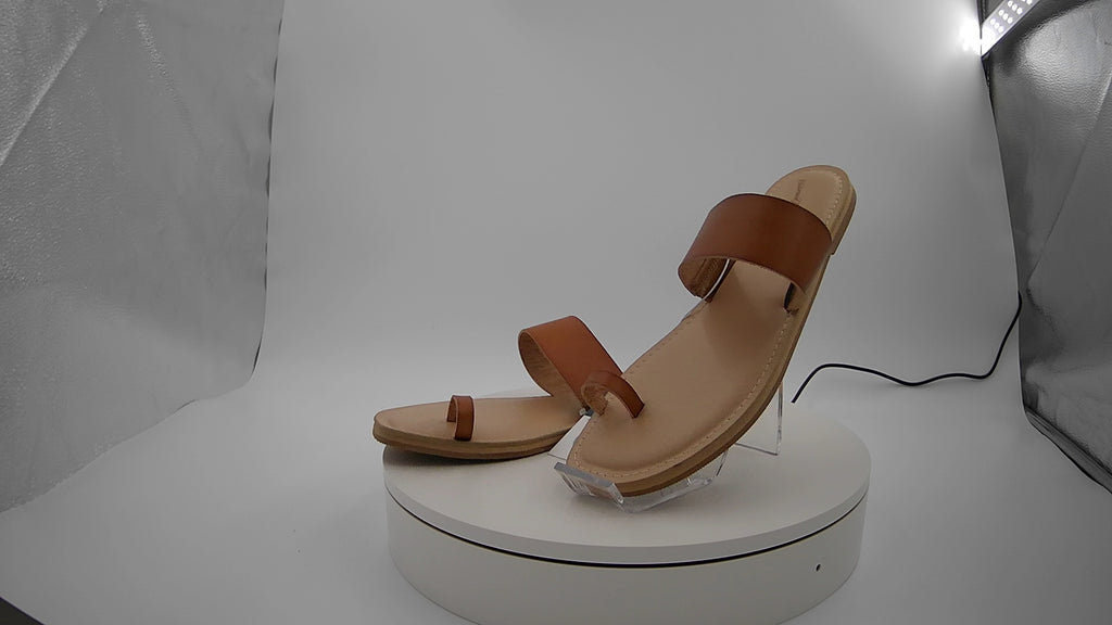 Women's Juno Toe Ring Flat Sandals - Universal Thread Cognac 9.5: Slip-On, Memory Foam, Square Open Toe