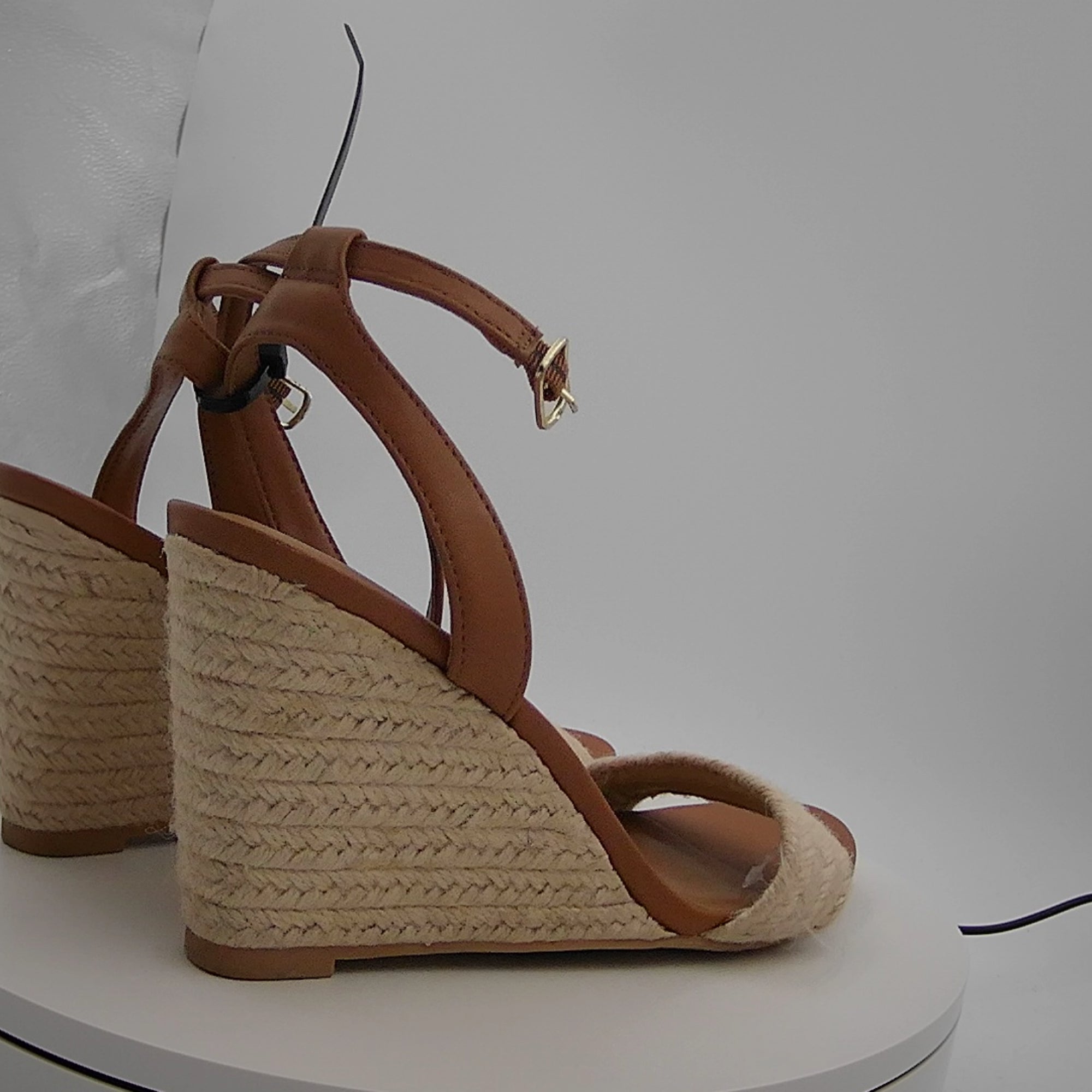 Women's Tish Single Band Ankle Strap Wedge Heels With Memory Foam Insole - A New Day Tan 8: Open Toe, Platform Heel, Medium Width