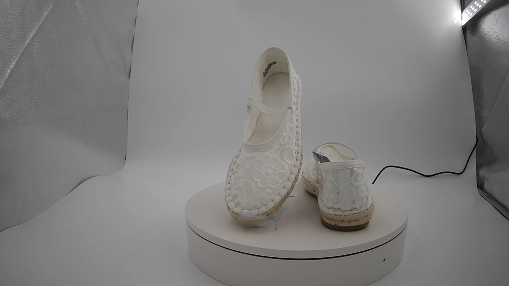 Women's Celia Floral Lace Mary Jane Espadrille Flat with Memory Foam Insole - Universal Thread White 6.5: Breathable Mesh, Pull-On Style