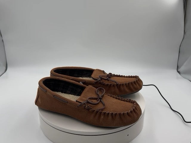 Men's Topher Moccasin Slippers - Goodfellow & Co Chestnut 11: Suede Upper, Indoor/Outdoor Sole, Slip-On Design