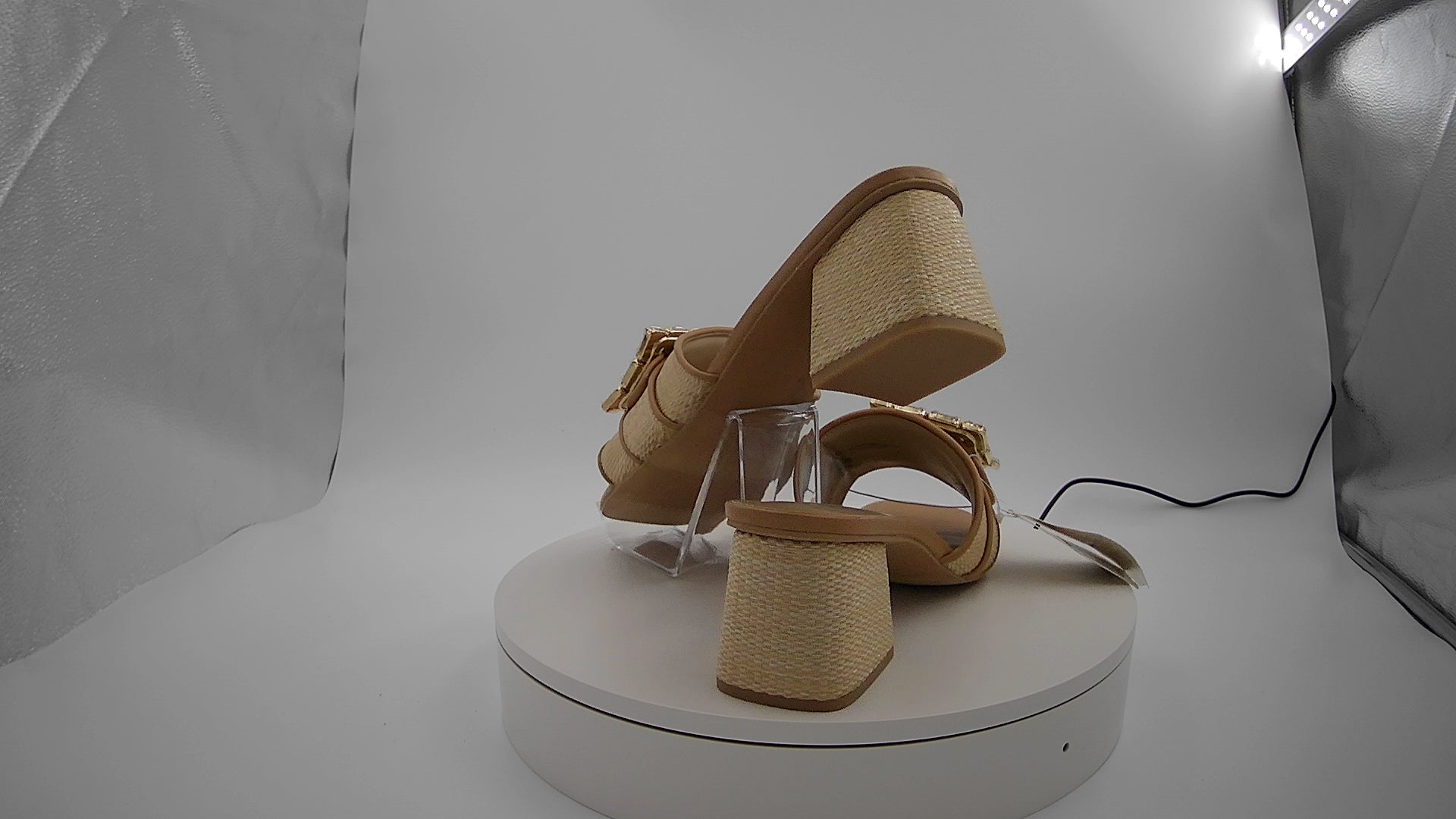 Women's Kathleen Raffia Buckle Block Heels - A New Day Beige 11: Slip On, Open Square Toe, Medium Width