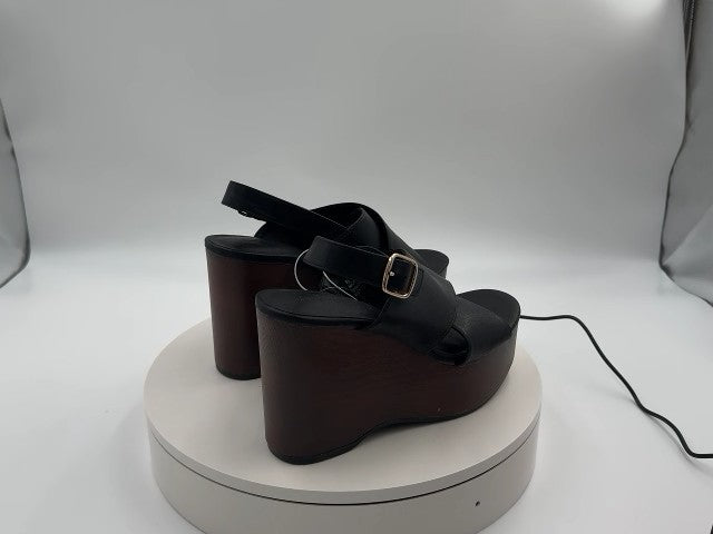 Women's Naomi Wood Wedge Heels with Memory Foam Insole - Universal Thread Black 6.5: Ankle Strap, Open Toe