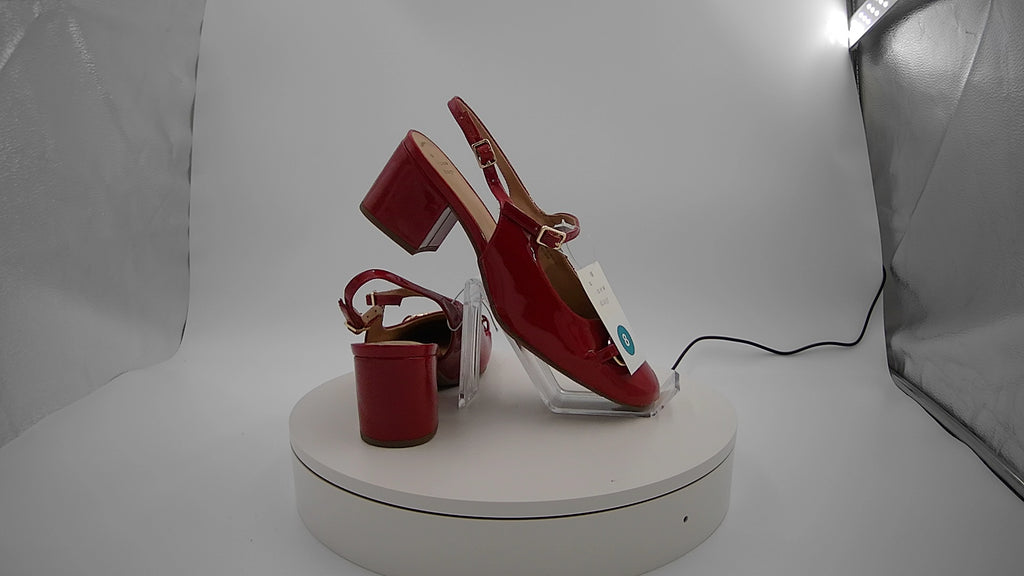 Women's Lucky Square Toe Mary Jane Heel with Memory Foam Insole - A New Day Red 8: Faux Leather, Block Heel, Buckle Closure