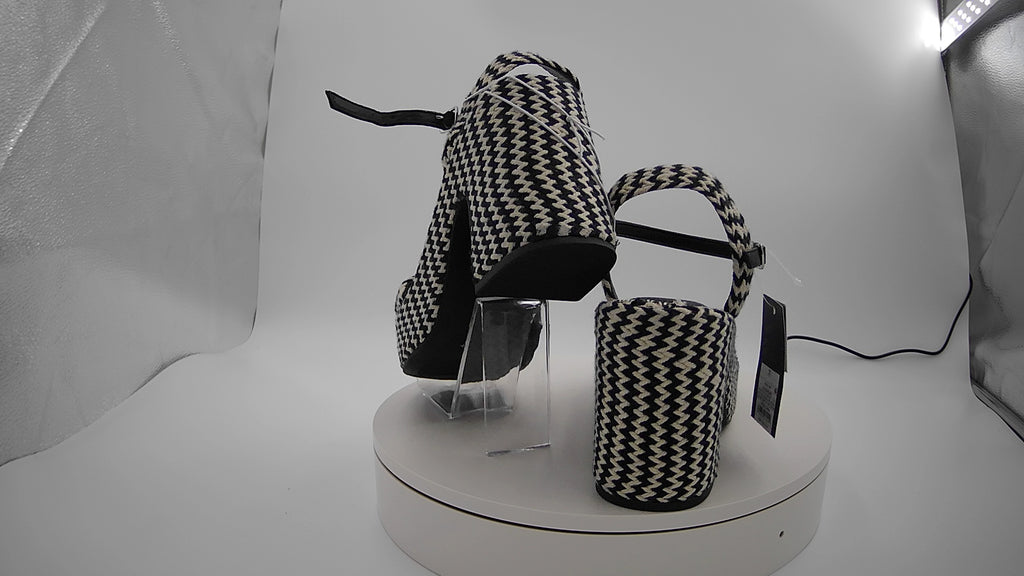 Women's Madeline Woven Platform Sandal Heels with Memory Foam Insole - Universal Thread Black 7.5: Ankle Strap, Block Heel