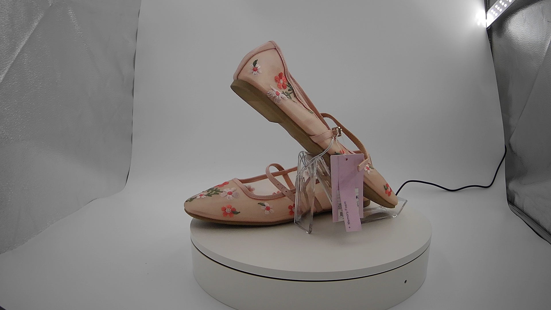 Women's Elsa Floral Mesh Mary Jane Flats - Wild Fable Pink 10: Memory Foam, Buckle Closure, Textured Outsole