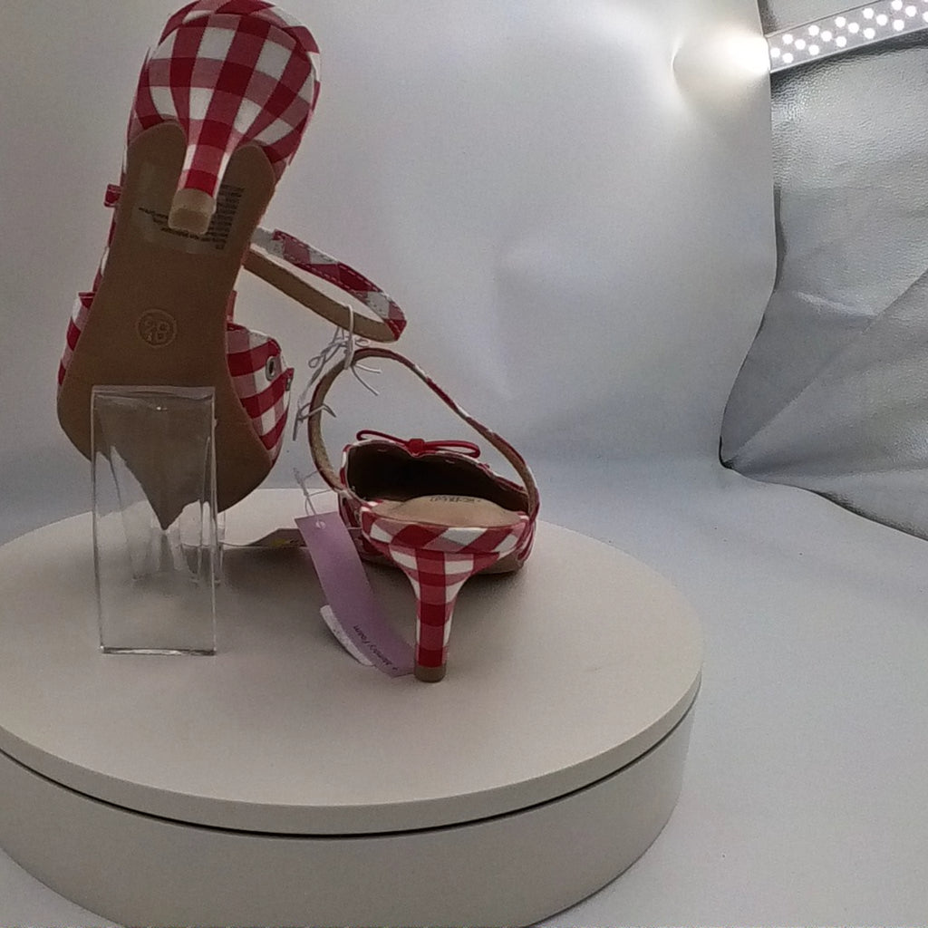 Women's Lysandra Gingham Eyelet Kitten Heels - Wild Fable Red 8.5: Slip-On, Pointed Toe, Louis Heel, Textured Outsole - Used Good U001