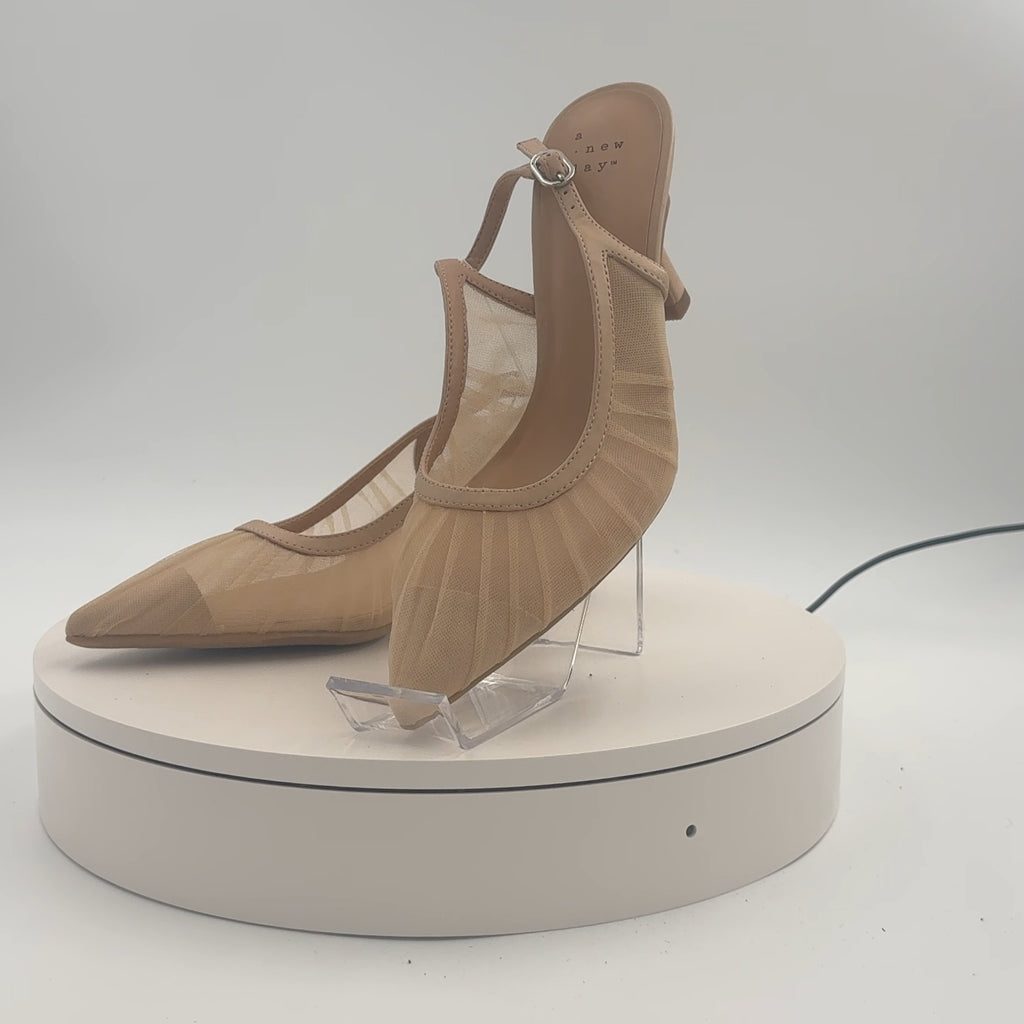 Women’s Abigail Pleated Mesh Sling Back Heels – A New Day Tan 7.5