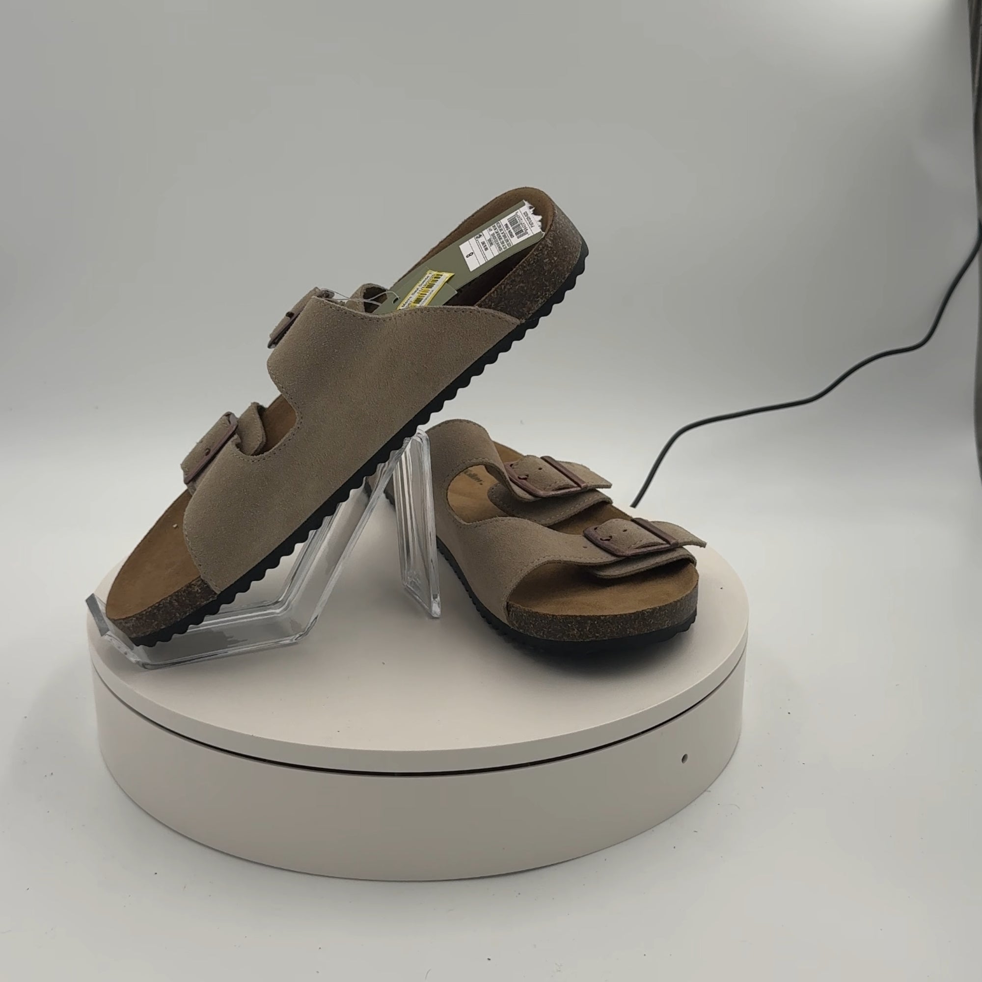 Men's Saul Suede Two Band Sandals - Goodfellow & Co Tan 8: Slip On, Contoured Footbed, Open Toe
