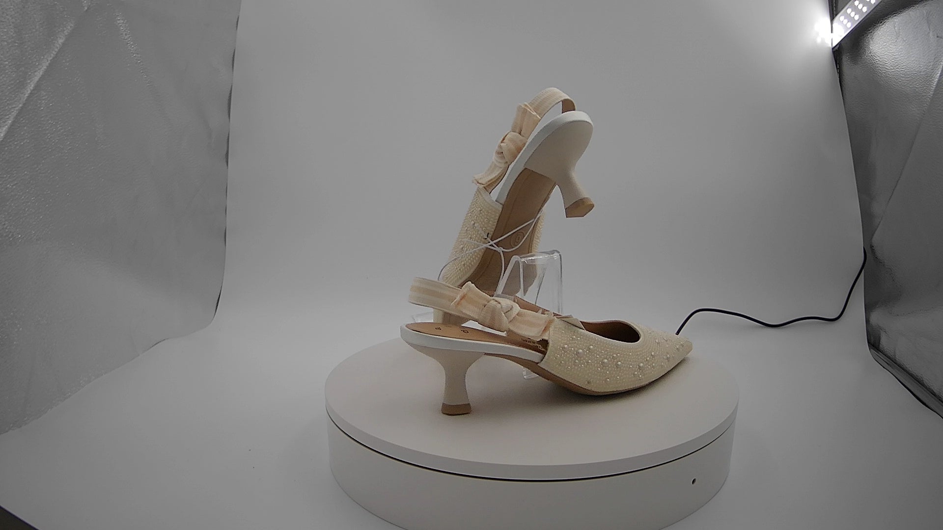 Women's Milan Pearl Slingback Heels - A New Day Ivory 6: Satin Pointed Toe Pumps, Cushioned Insole, Textured Outsole