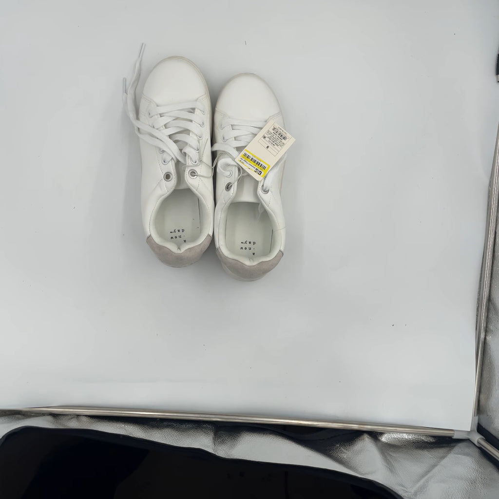 Women's Peggy Sneakers - A New Day White/Cream 9: Lace Up, Cushioned Insole, Textured Outsole