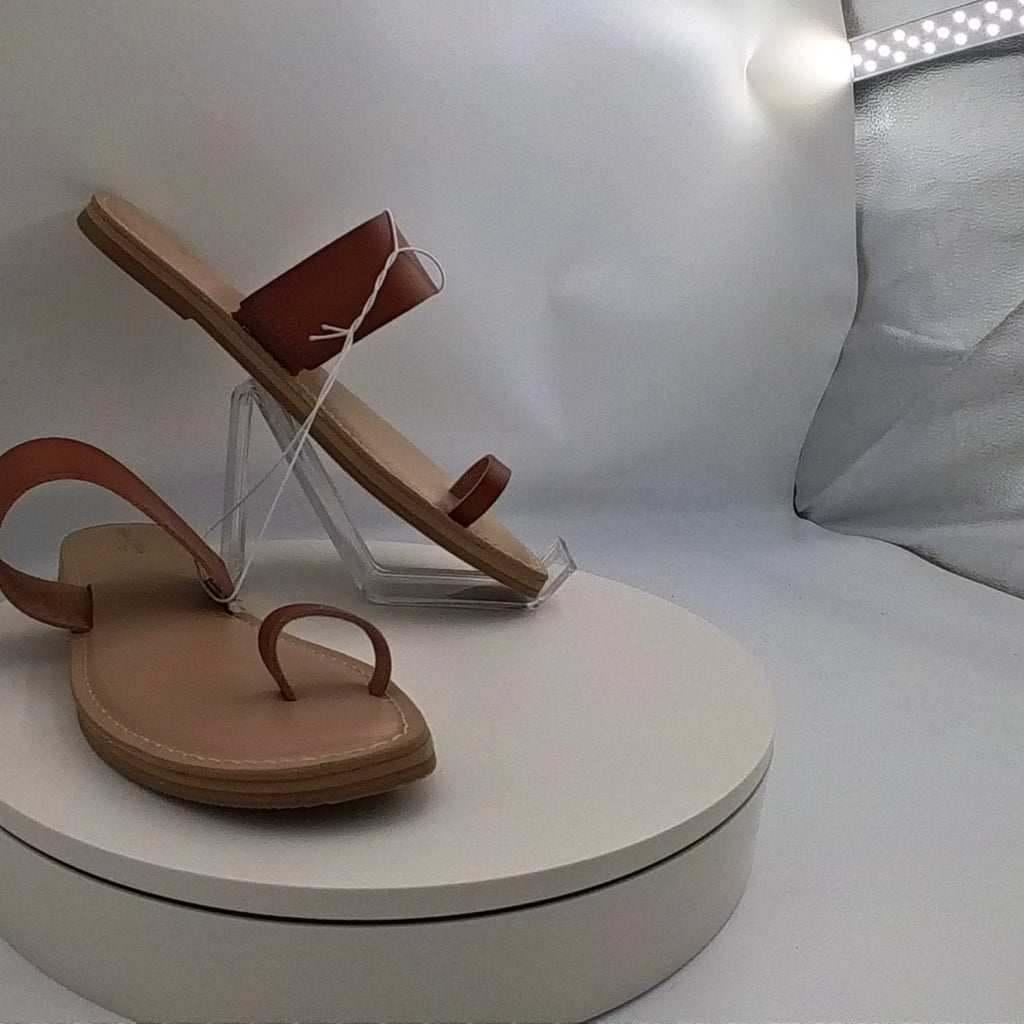 Women's Juno Toe Ring Flat Sandals - Universal Thread Cognac 9: Slip-On, Memory Foam, Square Open Toe
