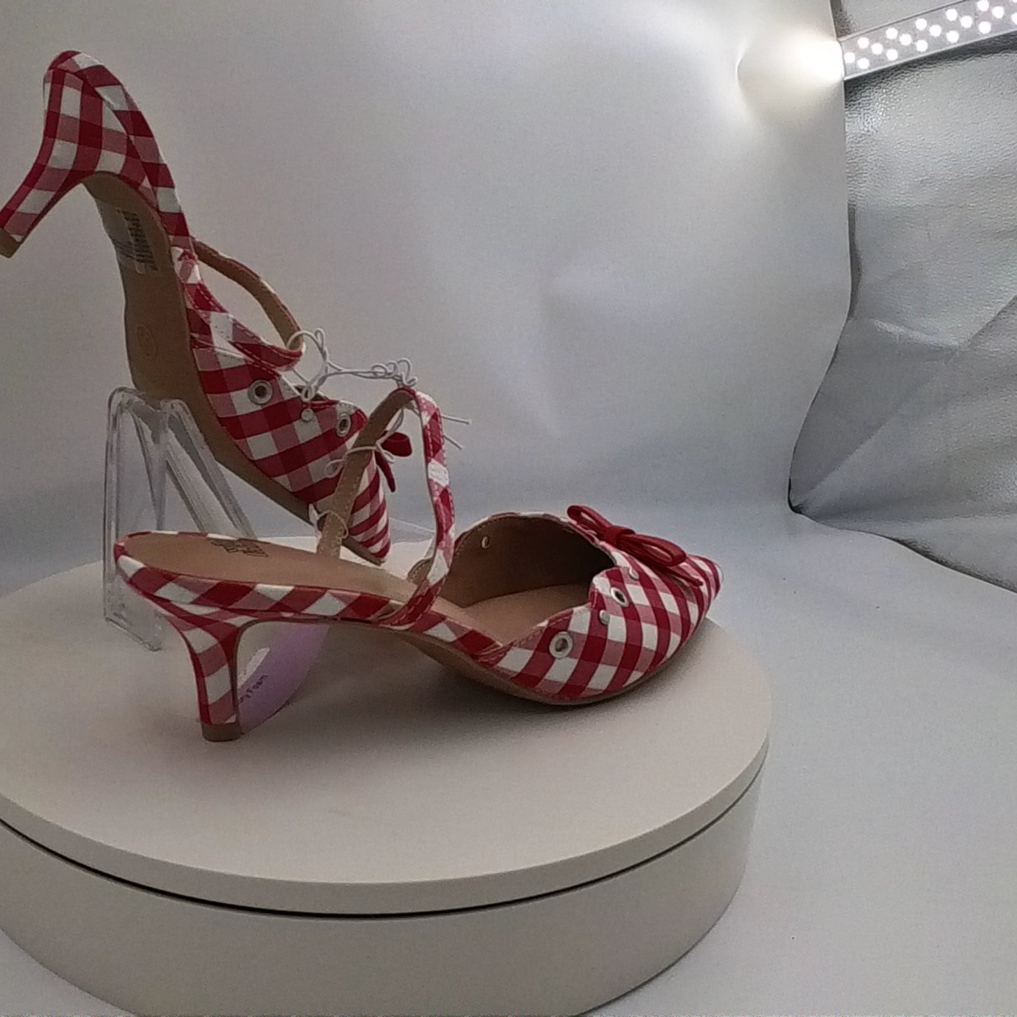 Women's Lysandra Gingham Eyelet Kitten Heels - Wild Fable Red 8.5: Slip-On, Pointed Toe, Louis Heel, Textured Outsole - Used Good U001