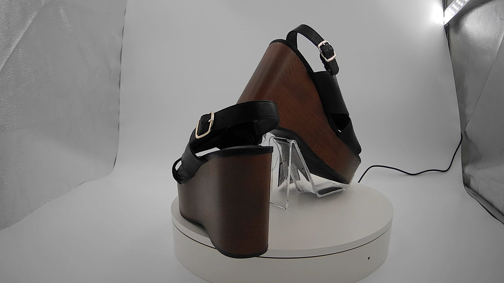 Women's Naomi Wood Wedge Heels with Memory Foam Insole - Universal Thread Black 7.5: Ankle Strap, Open Toe