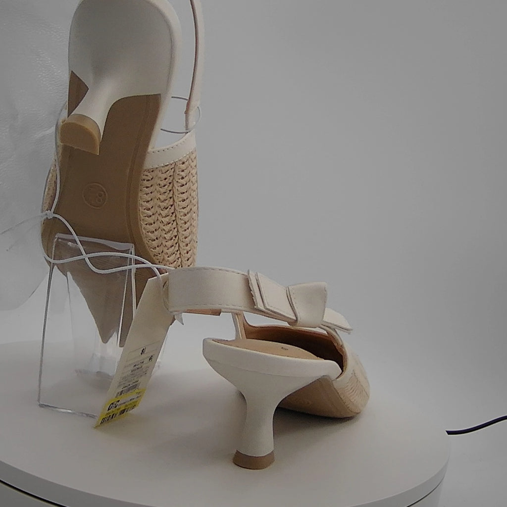 Women's Milan Raffia Slingback Heels - A New Day Beige 8.5: Cushioned Insole, Pointed Toe, Medium Width