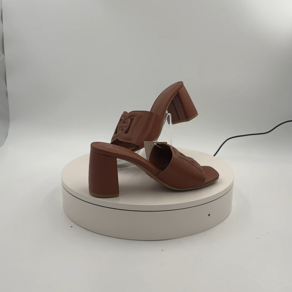 Women's Arden Chop Out Block Heels With Memory Foam Insole - A New Day Cognac 6: Slip-On, Open Toe, Medium Width