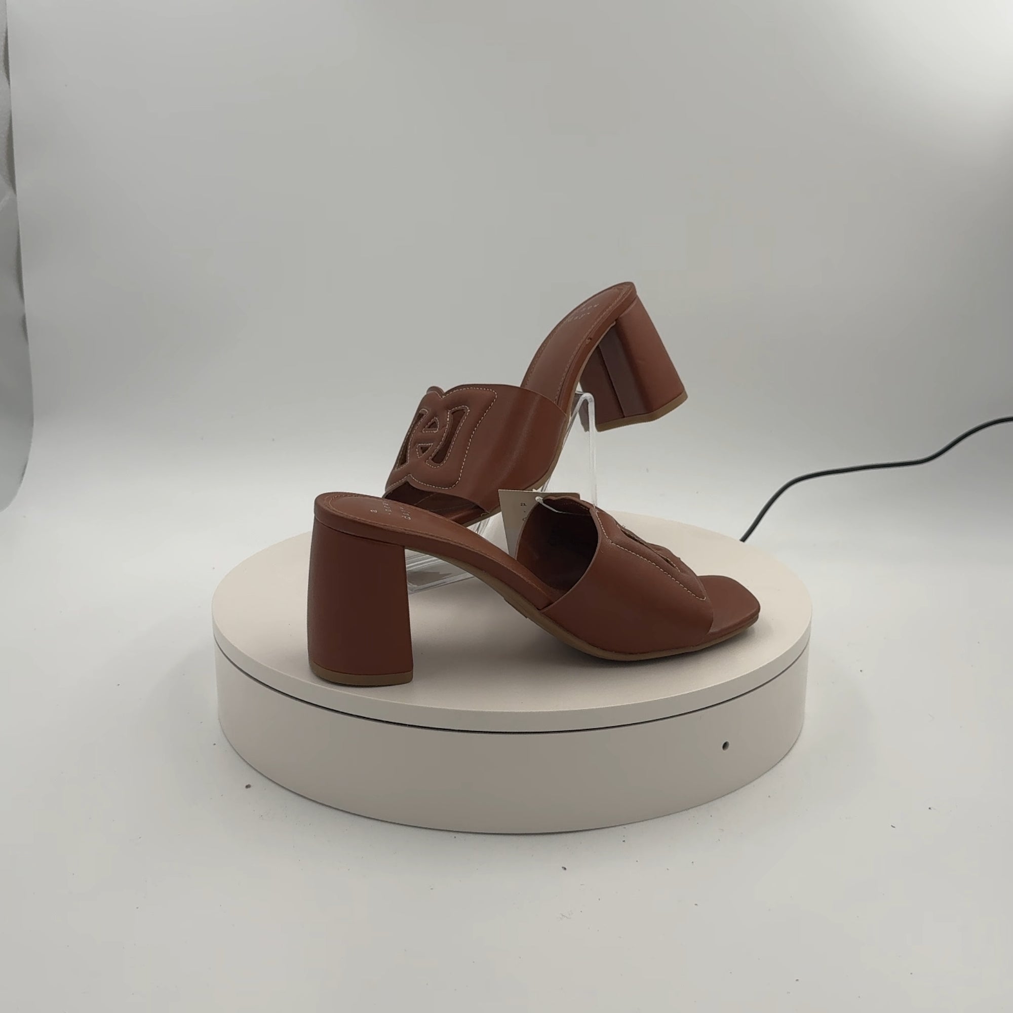 Women's Arden Chop Out Block Heels With Memory Foam Insole - A New Day Cognac 6: Slip-On, Open Toe, Medium Width