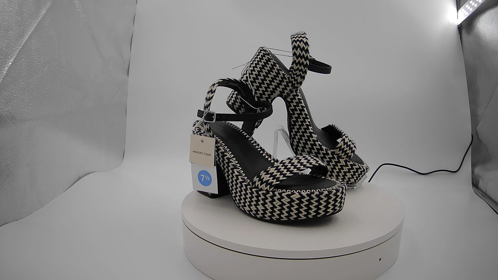 Women's Madeline Woven Platform Sandal Heels with Memory Foam Insole - Universal Thread Black 7.5: Ankle Strap, Block Heel