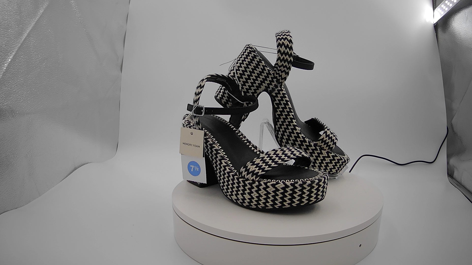 Women's Madeline Woven Platform Sandal Heels with Memory Foam Insole - Universal Thread Black 7.5: Ankle Strap, Block Heel