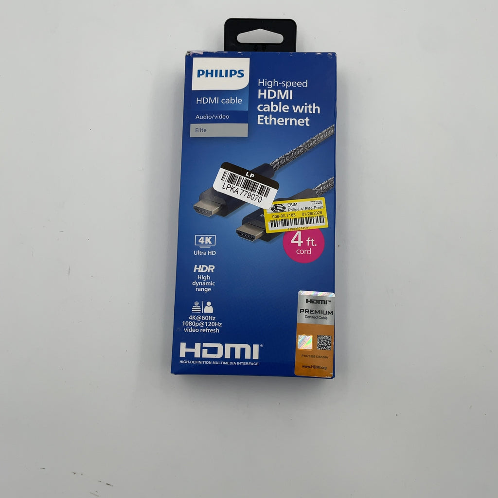 Philips 4' Elite Premium High-Speed Hdmi Cable With Ethernet, 4K@60Hz - Braided: Male-To-Male Connections