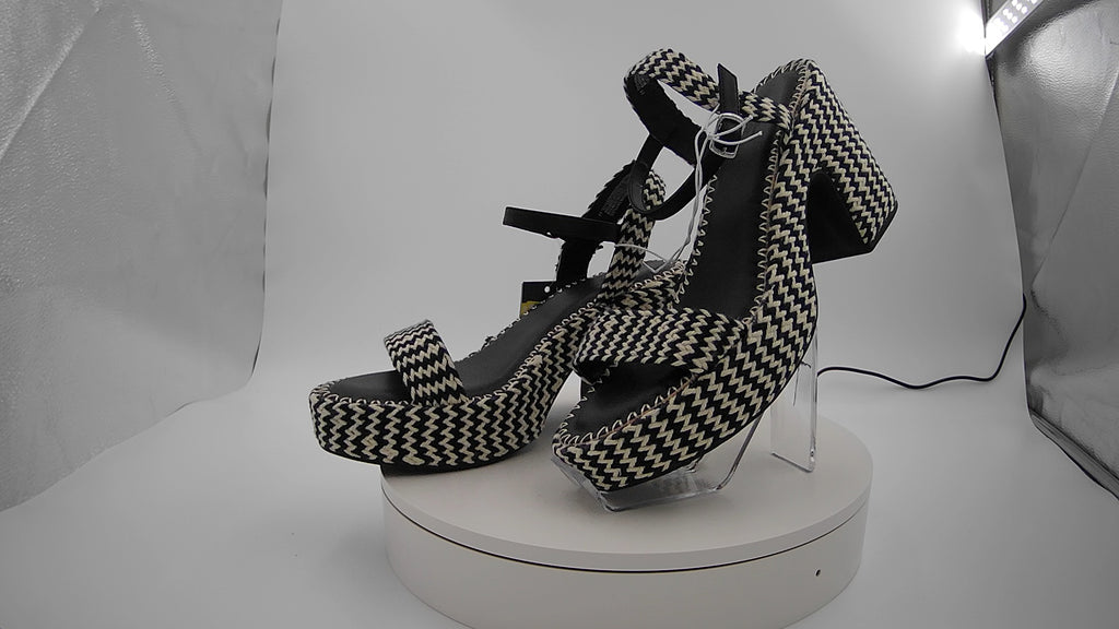 Women's Madeline Woven Platform Sandal Heels with Memory Foam Insole - Universal Thread Black 11: Ankle Strap, Block Heel