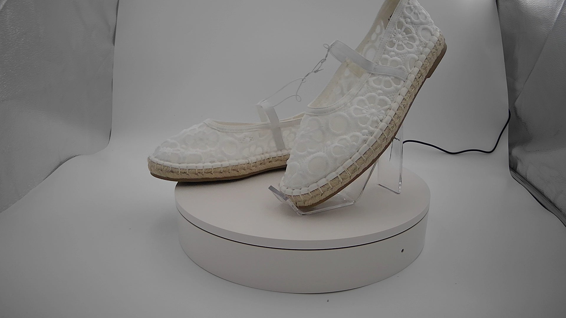 Women's Celia Floral Lace Mary Jane Espadrille Flat with Memory Foam Insole - Universal Thread White 10: Breathable Mesh, Pull-On Style