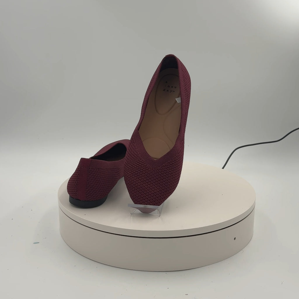 Women's Claire Knit Washable Flats - A New Day Burgundy 7