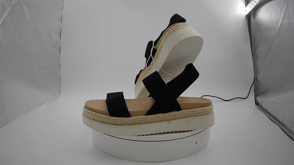 Women's Elliot Stretch Strappy Platform Sandals - Wild Fable Black 11: Adjustable Elastic Strap, Open Round Toe, Textured Outsole