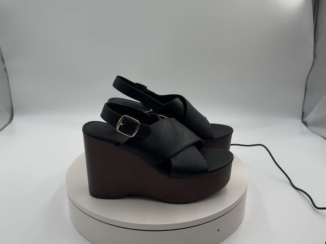 Women's Naomi Wood Wedge Heels with Memory Foam Insole - Universal Thread Black 6.5: Ankle Strap, Open Toe