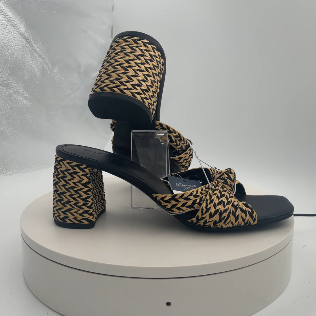 Women's Aaliyah Raffia Strappy Knot Sandal Heels - Universal Thread Black 10: Open Square Toe, Block Heel