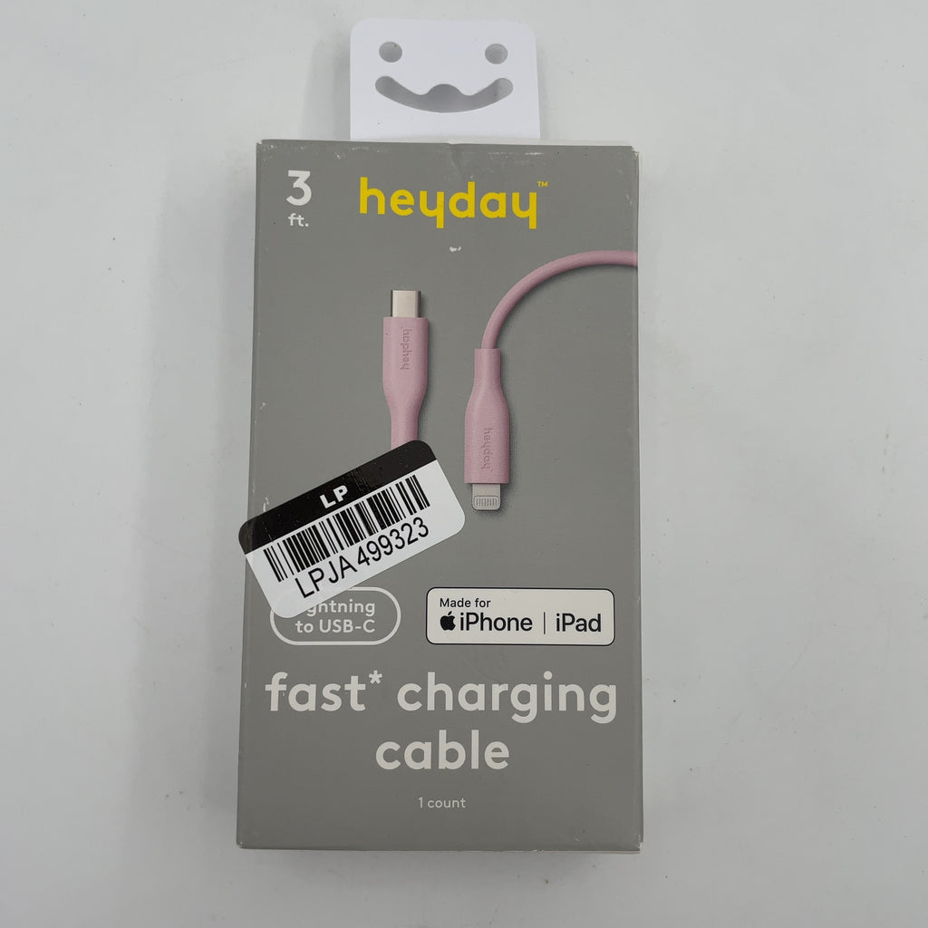 3' Lightning To Usb-C Round Cable- Heyday Light Pink: Male-To-Female Connectors