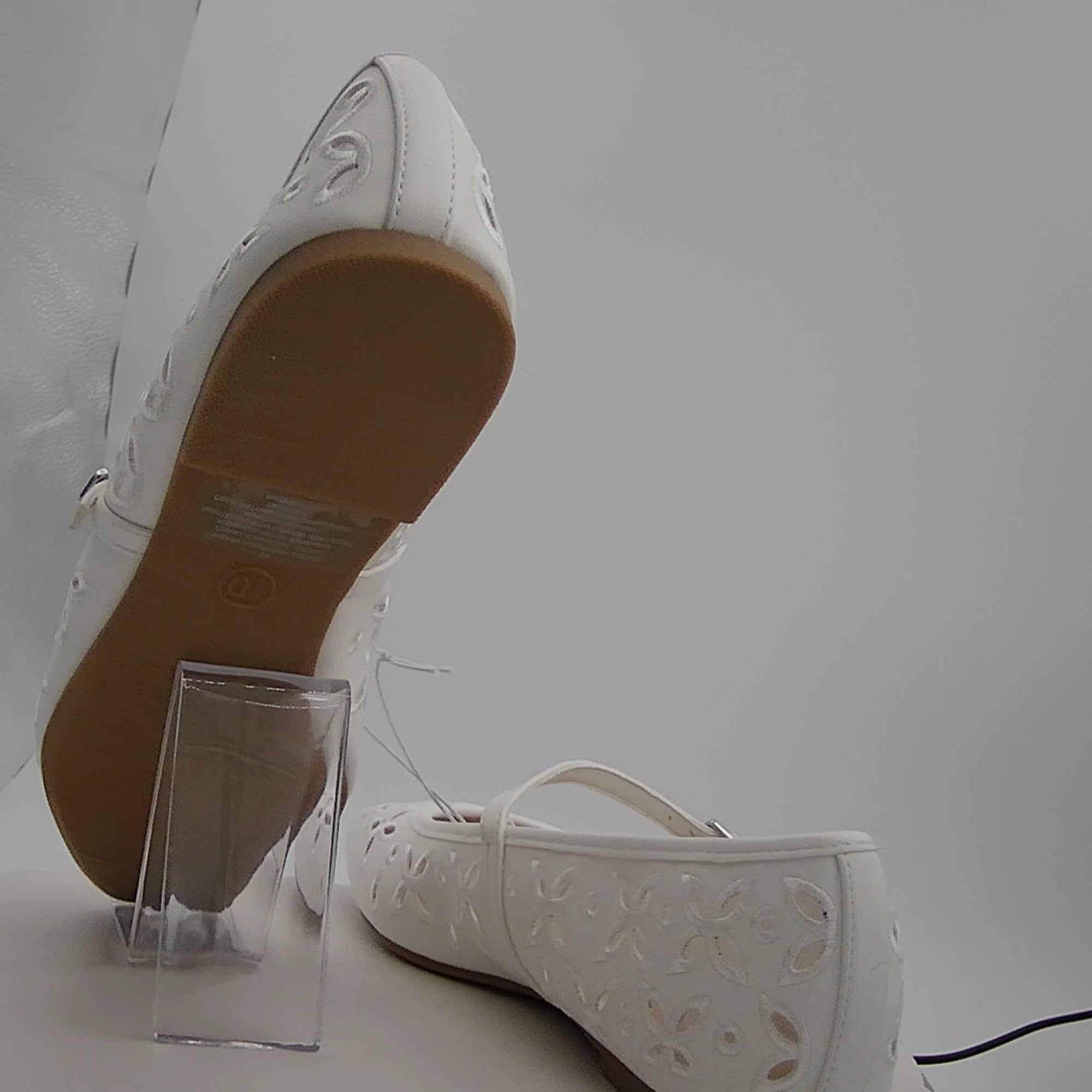 Women's Elsa Eyelet Mary Jane Ballet Flats With Memory Foam Insole - Wild Fable White 10: Faux Leather, Buckle Closure, Textured Outsole