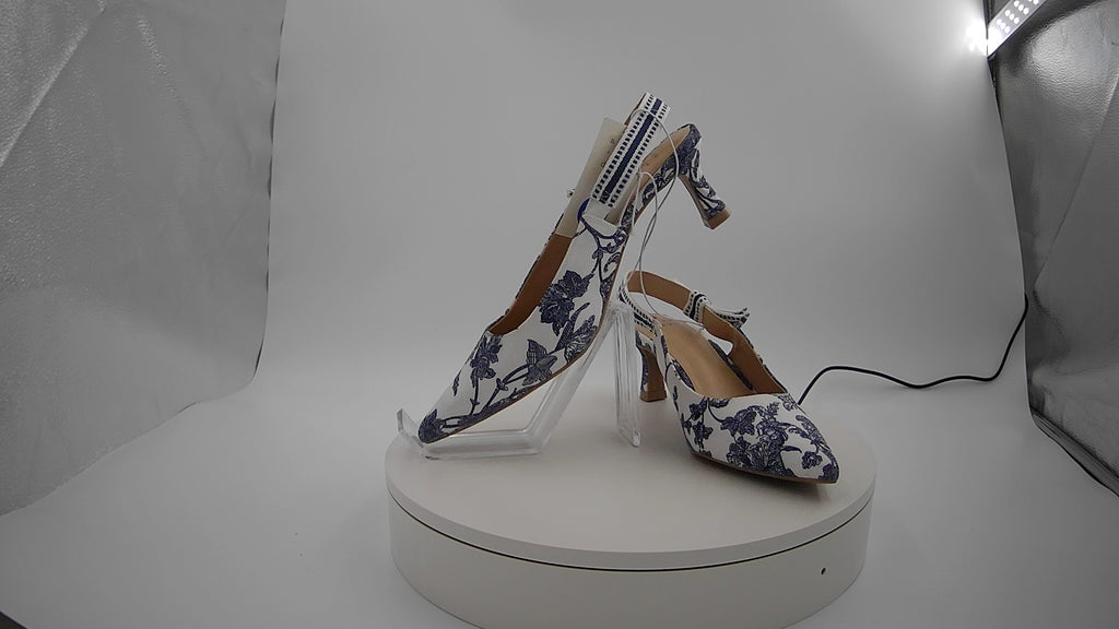 Women's Milan Floral Print Slingback Heels - A New Day Blue 7: Stiletto, Cushioned Insole, Pointed Toe, Slip-On Style