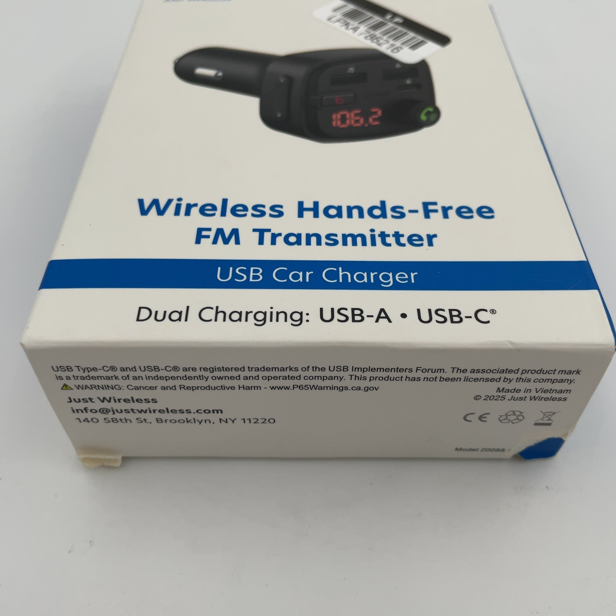 Just Wireless Bluetooth FM Transmitter Type C and USB-A Charging Port Bass Sound Booster - Black