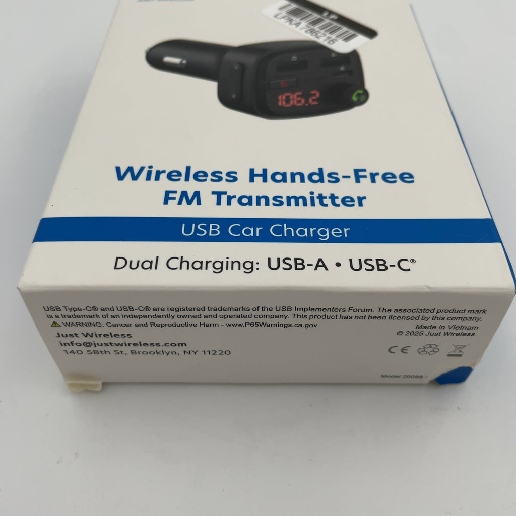 Just Wireless Bluetooth Fm Transmitter Type C And Usb-A Charging Port Bass Sound Booster - Black