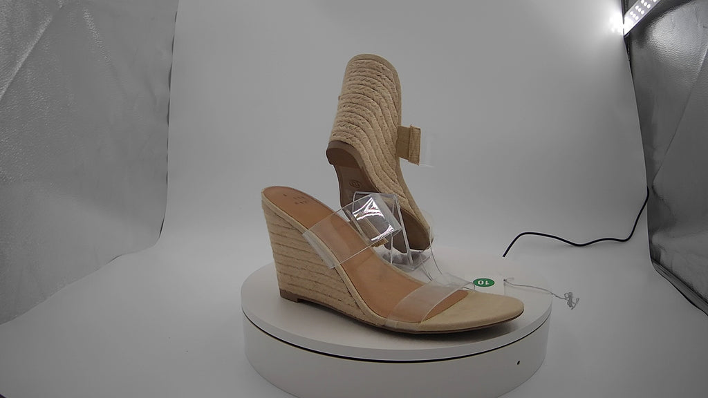 Women's Ansel Double Band Open Toe Wedge Heels with Memory Foam Insole - A New Day Tan 10: Slip-On, 3.75" Platform